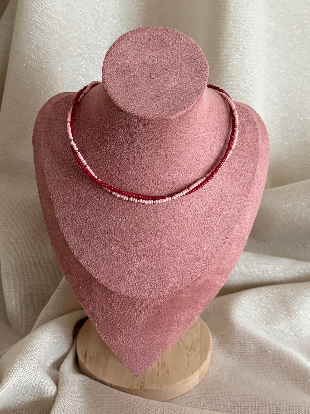 collier double rang bordeaux perles torsade