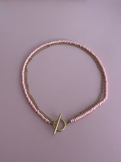 collier perles peche double rang