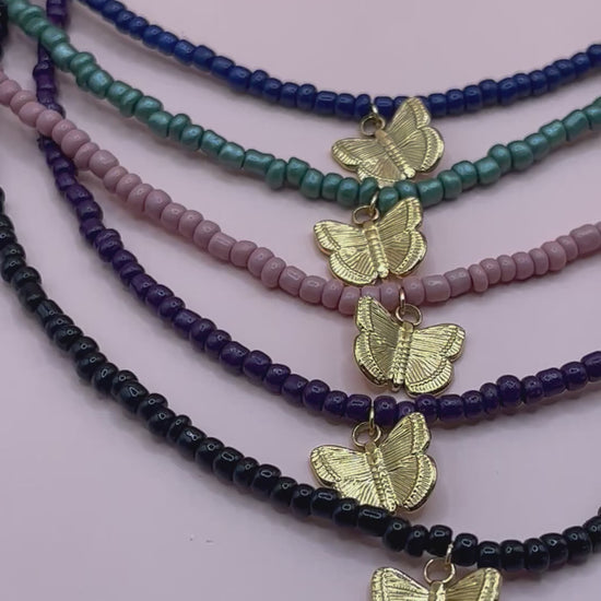 collier perles papillon acier inoxydable