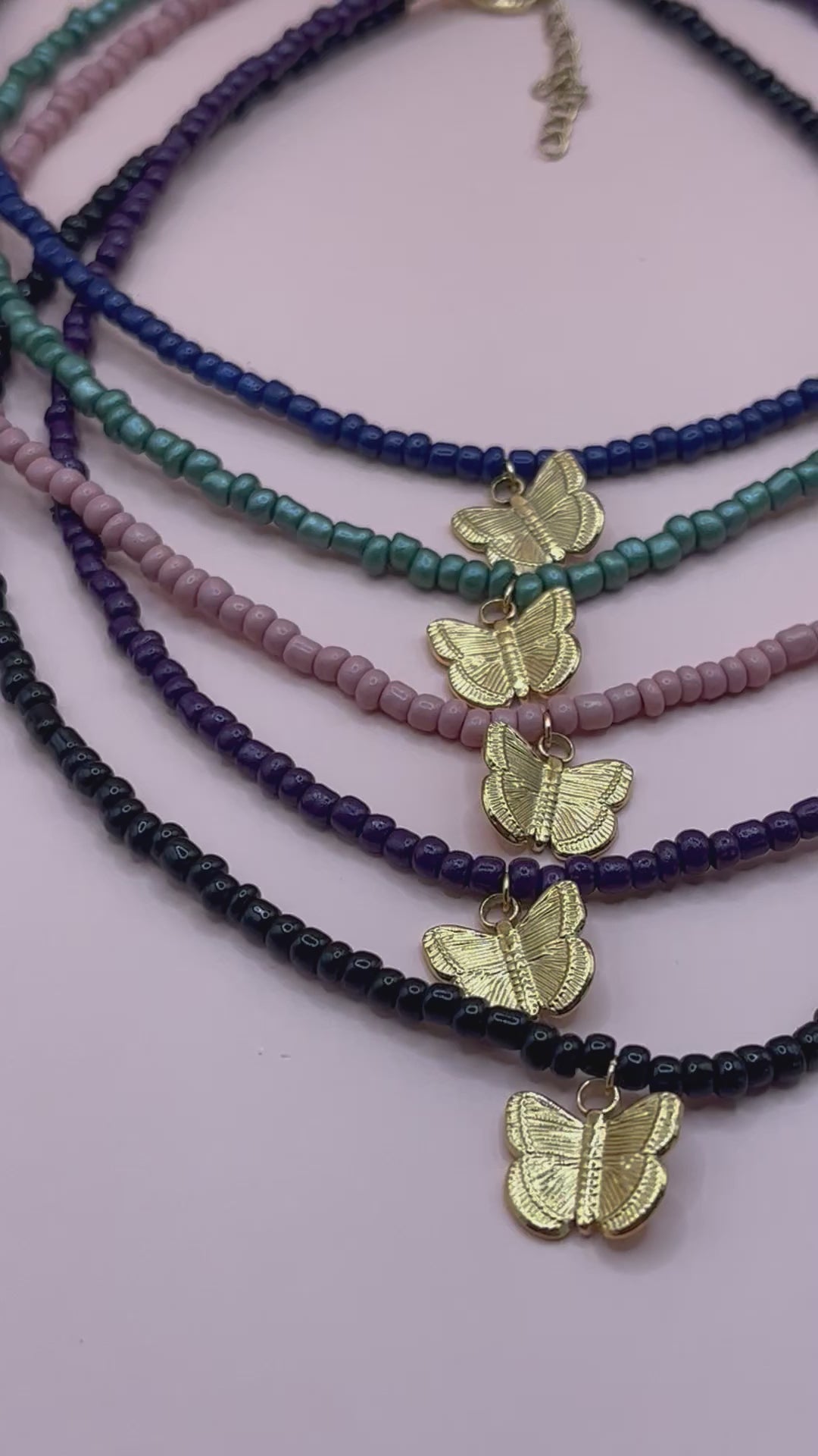 collier perles papillon acier inoxydable