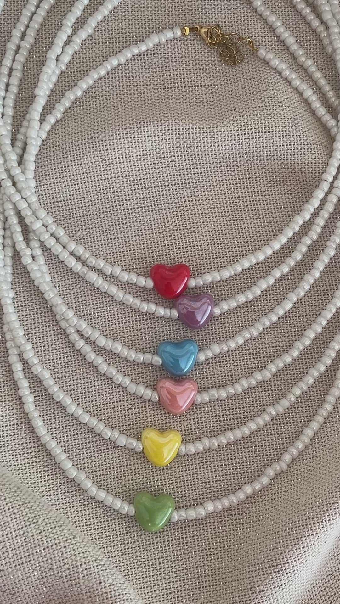 collier perles blanc coeur